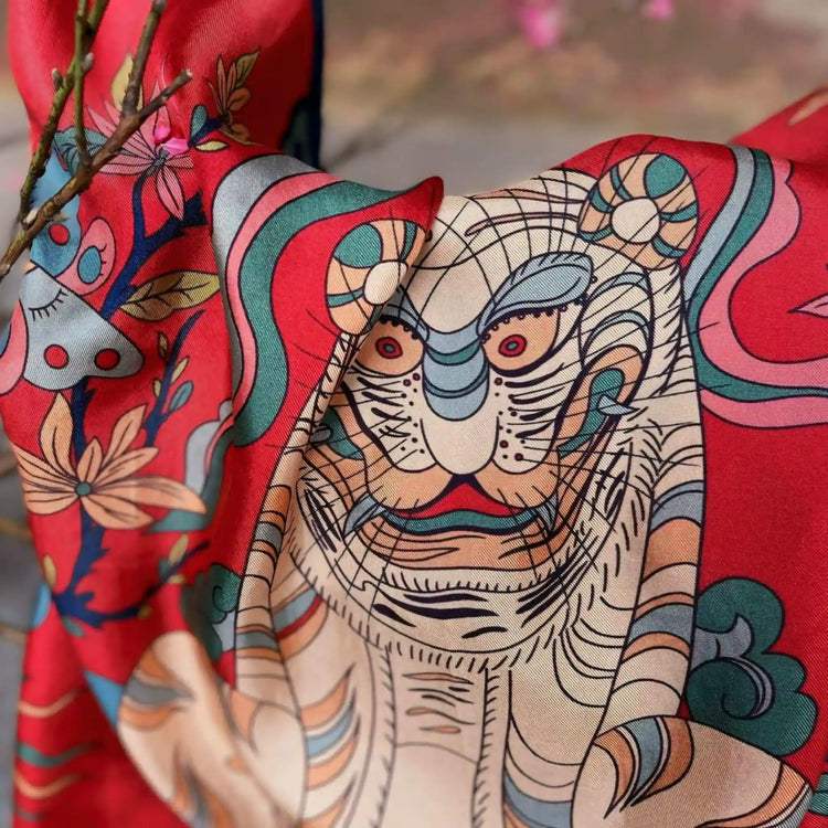 White Tiger Silk Scarf