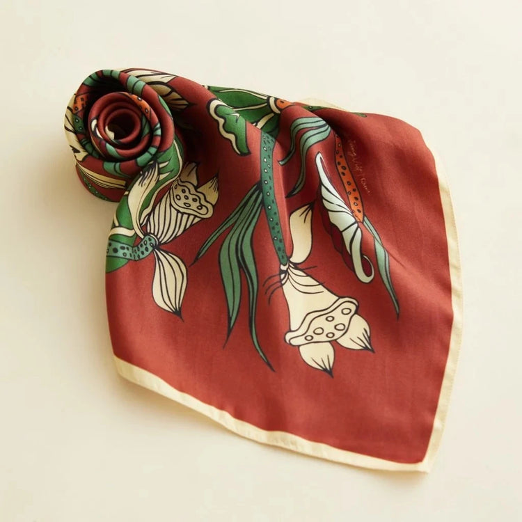 Lotus Dance Silk Scarf/ Orange