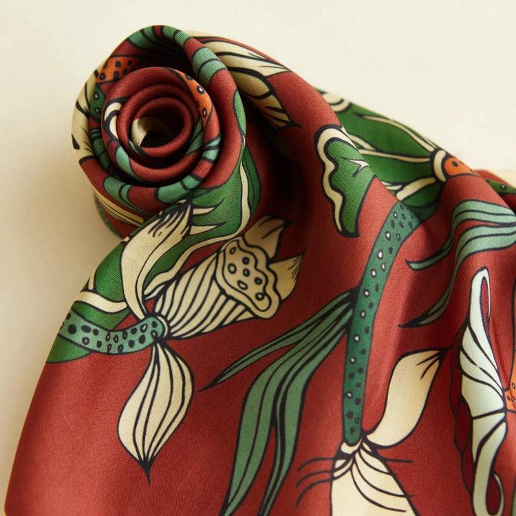 Lotus Dance Silk Scarf/ Orange