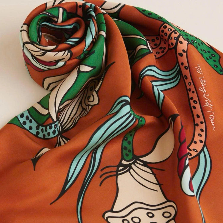Lotus Dance Silk Scarf/ Orange