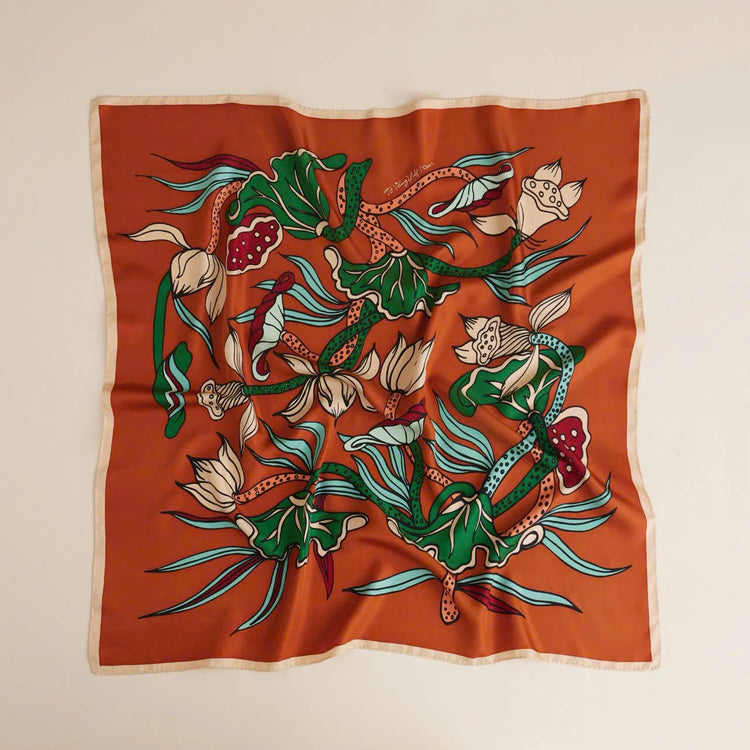 Lotus Dance Silk Scarf/ Orange