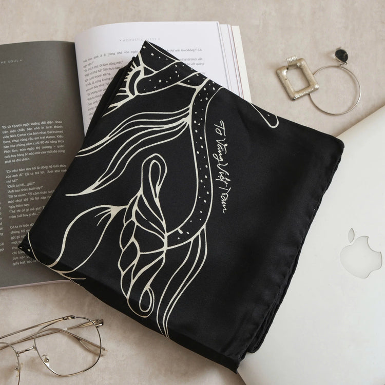 Lotus Dance Silk Scarf/ Black