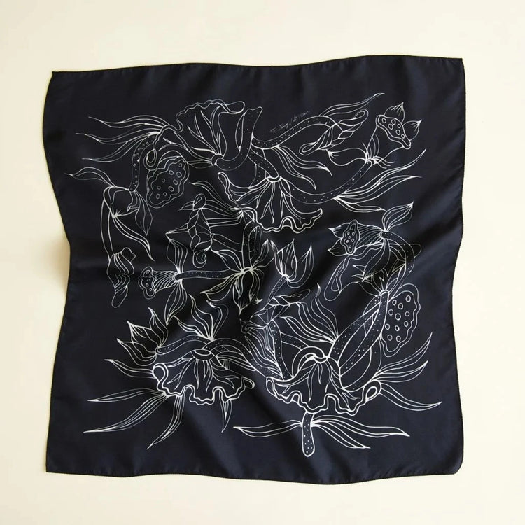 Lotus Dance Silk Scarf/ Black