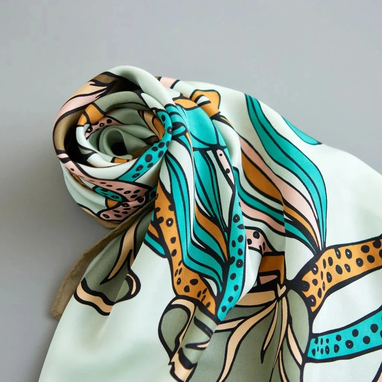 Lotus Dance Silk Scarf/ Khaki