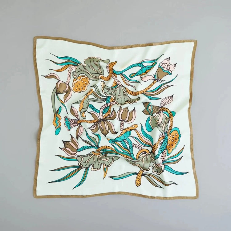 Lotus Dance Silk Scarf/ Khaki