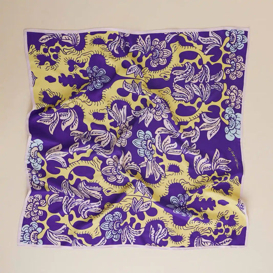 Garden of Youth Silk Scarf/ Violet-Yellow