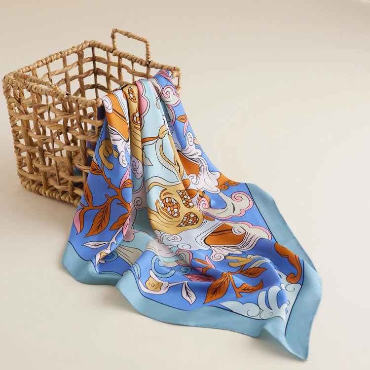 Buddha's Hand Silk Scarf/ Blue