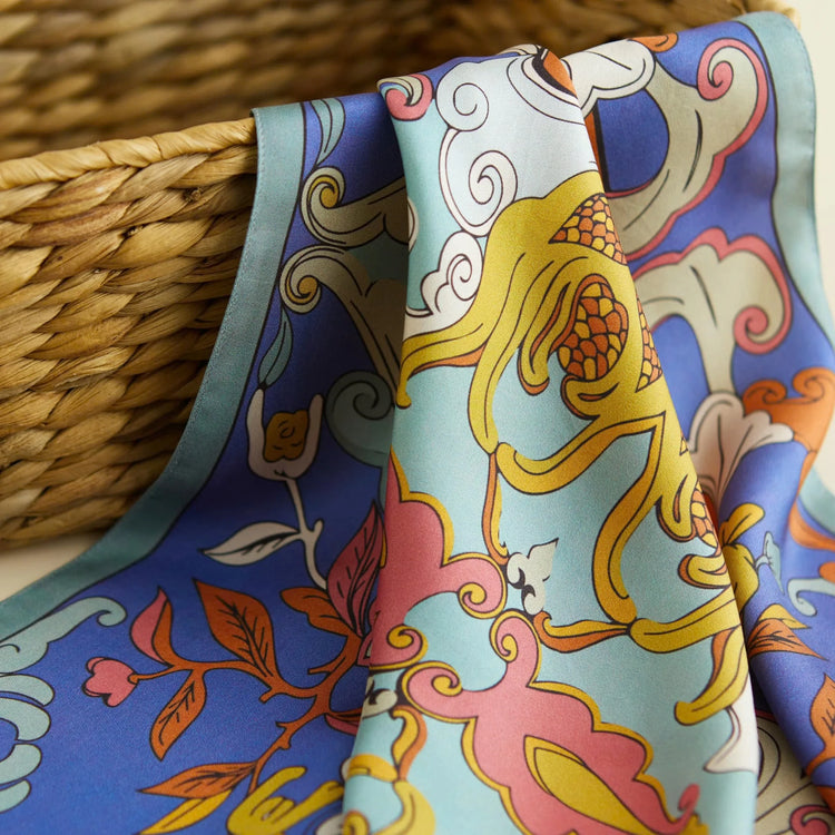 Buddha's Hand Silk Scarf/ Blue