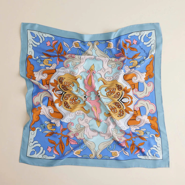 Buddha's Hand Silk Scarf/ Blue
