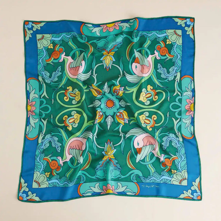 Phoenix Silk Scarf/ Forest Green