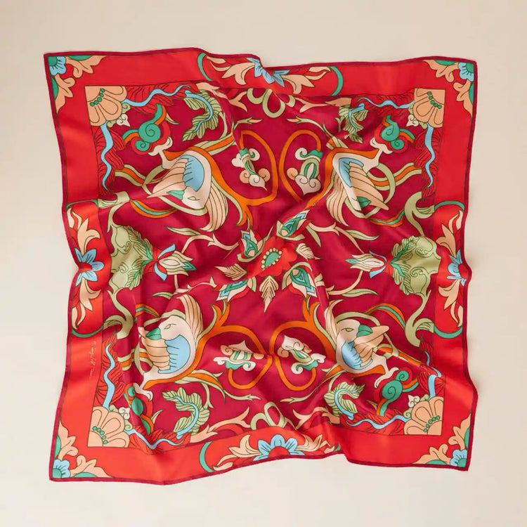 Phoenix Silk Scarf/ Fire Red
