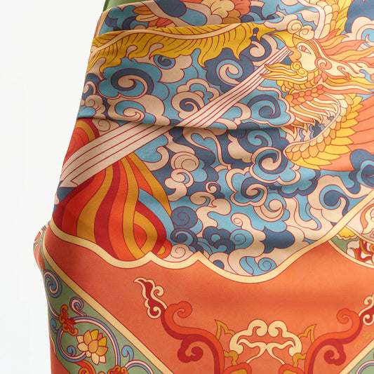 Cloud-Gliding Phoenix Silk Scarf/ Orange