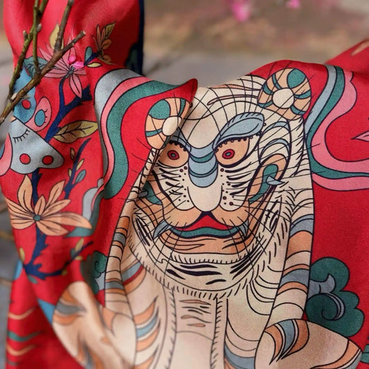 White Tiger Silk Scarf