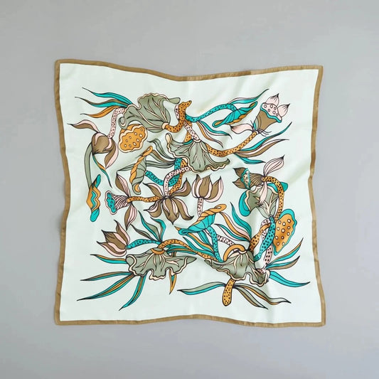 Lotus Dance Silk Scarf/ Khaki