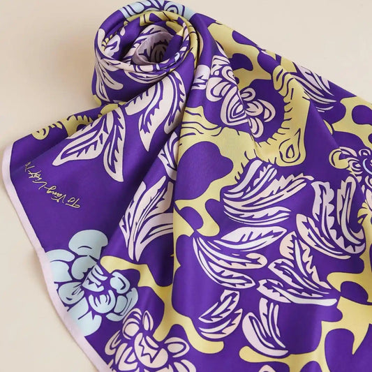 Garden of Youth Silk Scarf/ Violet-Yellow