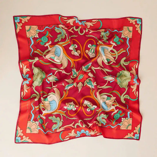 Phoenix Silk Scarf/ Fire Red